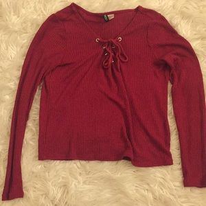 Long sleeve tie-up maroon top from H&M